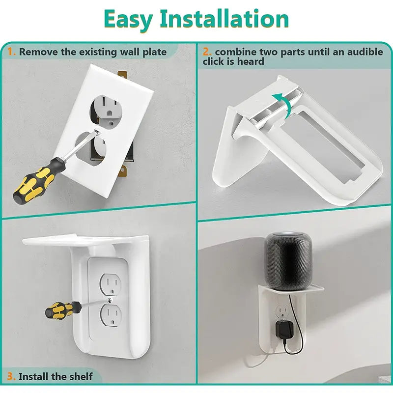 Outlet Shelf Wall Holder for Smart Home Speakers - White